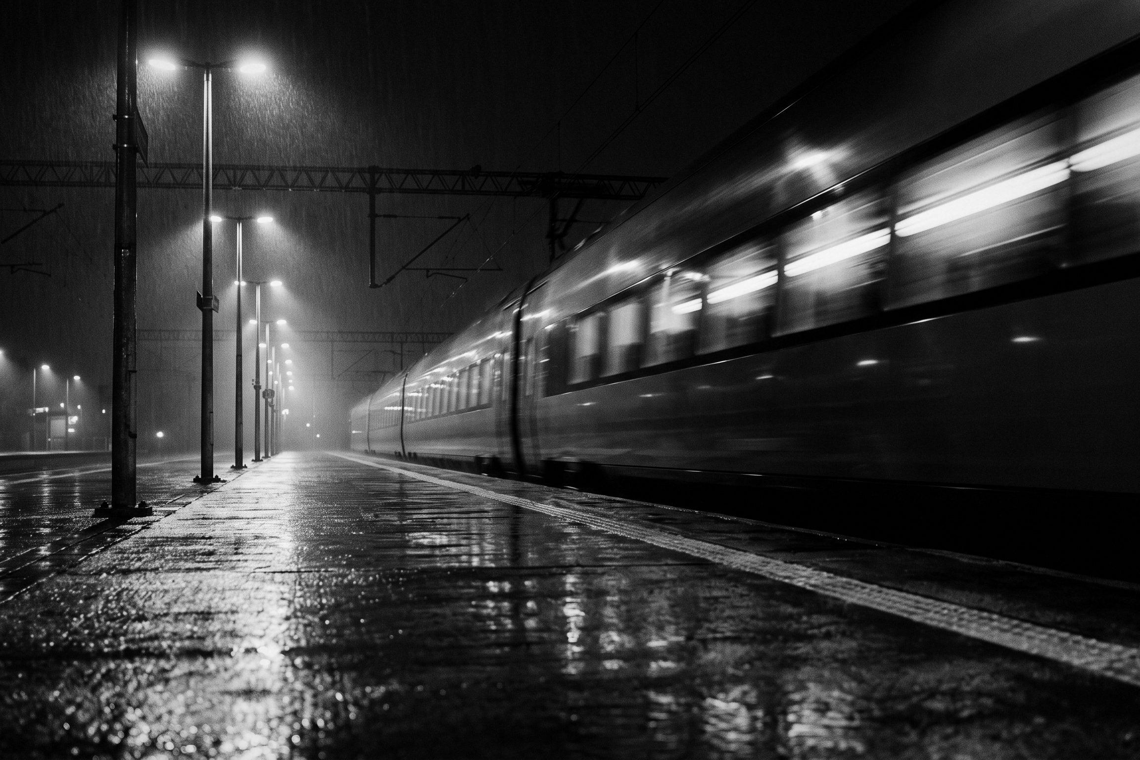 Ein Zug fährt ohne Halt durch einen leeren Bahnhof.